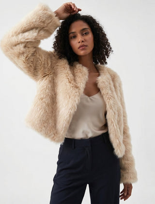 Dame Elegant Cropped Cardigan i Kunstpels