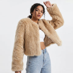Dame Elegant Cropped Cardigan i Kunstpels