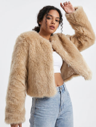 Dame Elegant Cropped Cardigan i Kunstpels