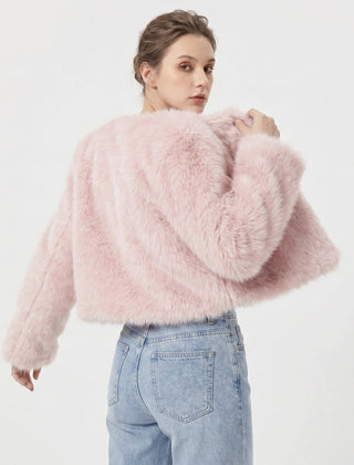Dame Elegant Cropped Cardigan i Kunstpels