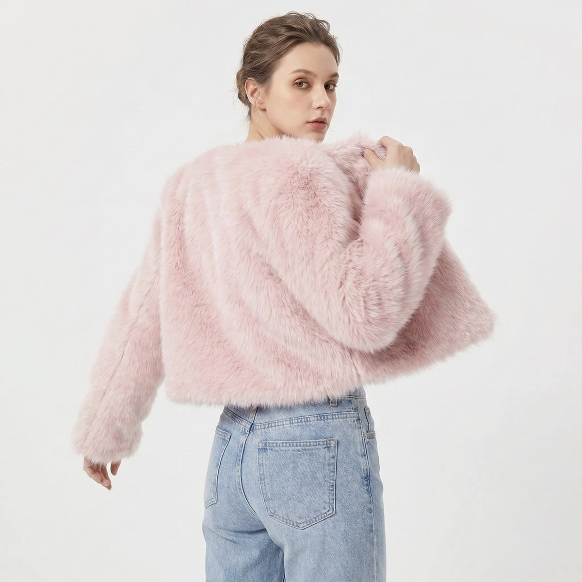 Dame Elegant Cropped Cardigan i Kunstpels
